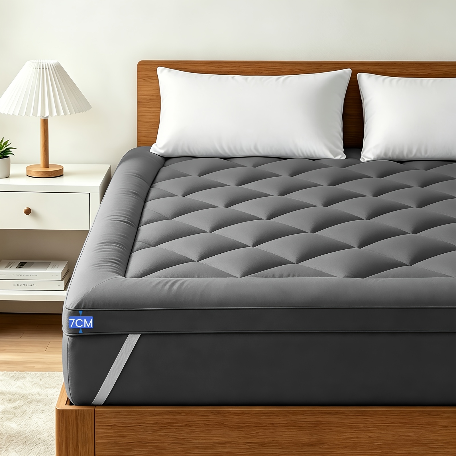 -filled Mattress Topper, 7cm High, , Breathable And Comfortable, Suitable For , Easy To Care For, Machine Washable, In White And Gray