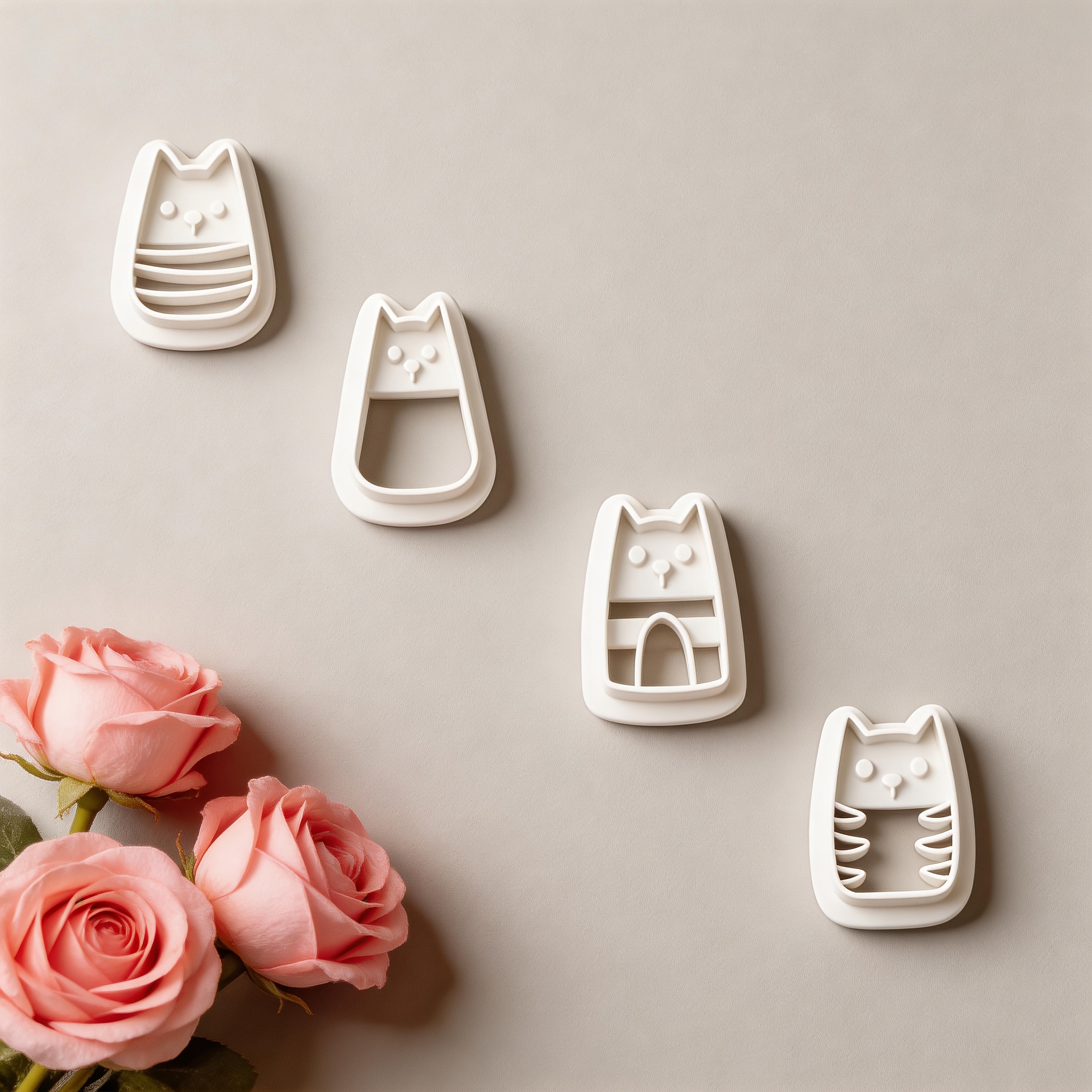 E-shop 4er-Set Böhmische Katzenform Tonstempel | Handgefertigte Ohrring-Stecker Herstellungswerkzeuge | Dieser Böhmische Katzenförmige Tonstempel ist