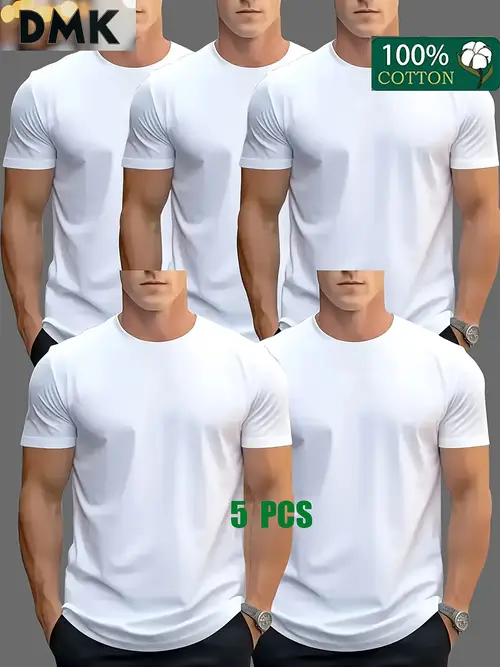 5pcs assortment solid color heavy cotton mens crew neck short sleeve t shirt fashionable regular fit t shirt spring