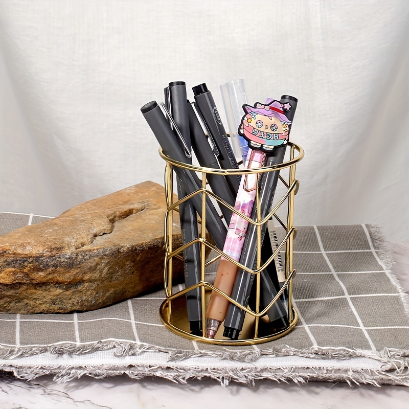 

Elegant Golden Geometric Desk Organizer: Pens, Pencils, And Small Office Supplies