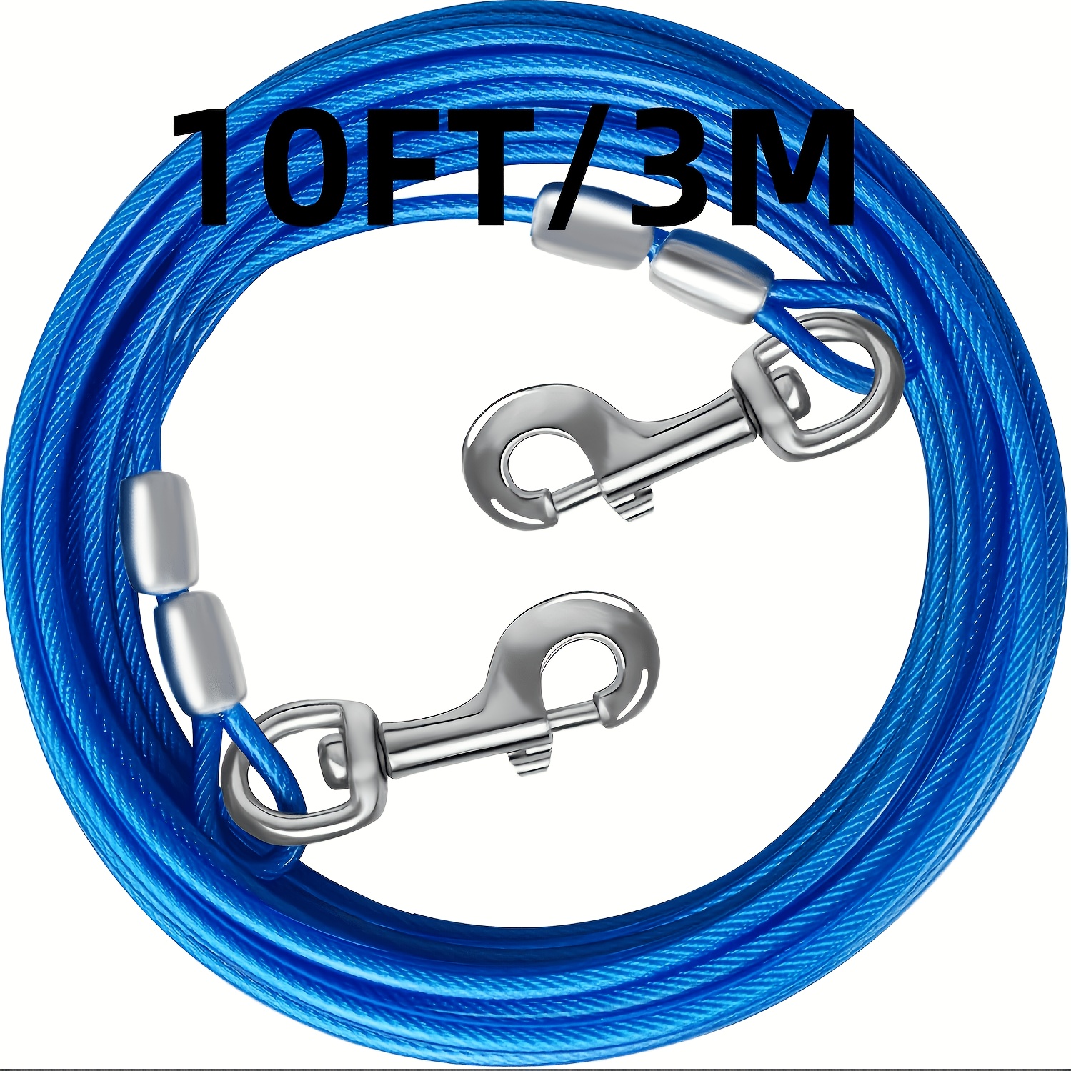 TEMU Câble de garde-chien 10/15/ FT, câble de fil d'acier pour cour avec clips durables et supérieurs, chaînes bleues pour laisse de chien extérieure