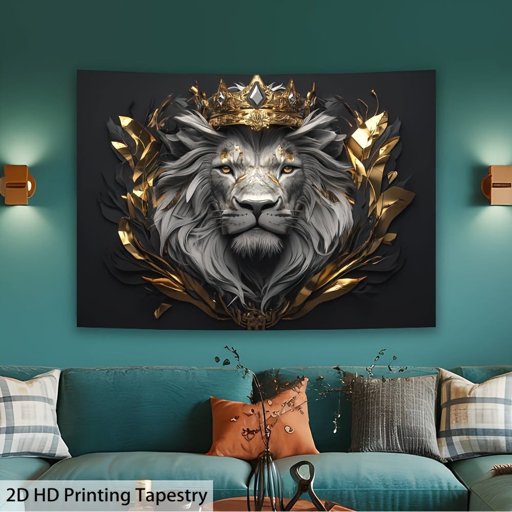 Majestätischer Löwe Mit Krone Wandteppich Für Wohnzimmer Deko_voghion.com