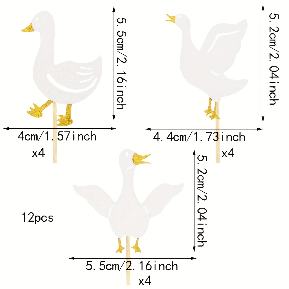 12pcs Cute Goose Cupcake Toppers, Bamboo Material, No Electricity Needed, Featherless, For Birthday & Shower Theme Party Decorations, Goose Birthday Decorations