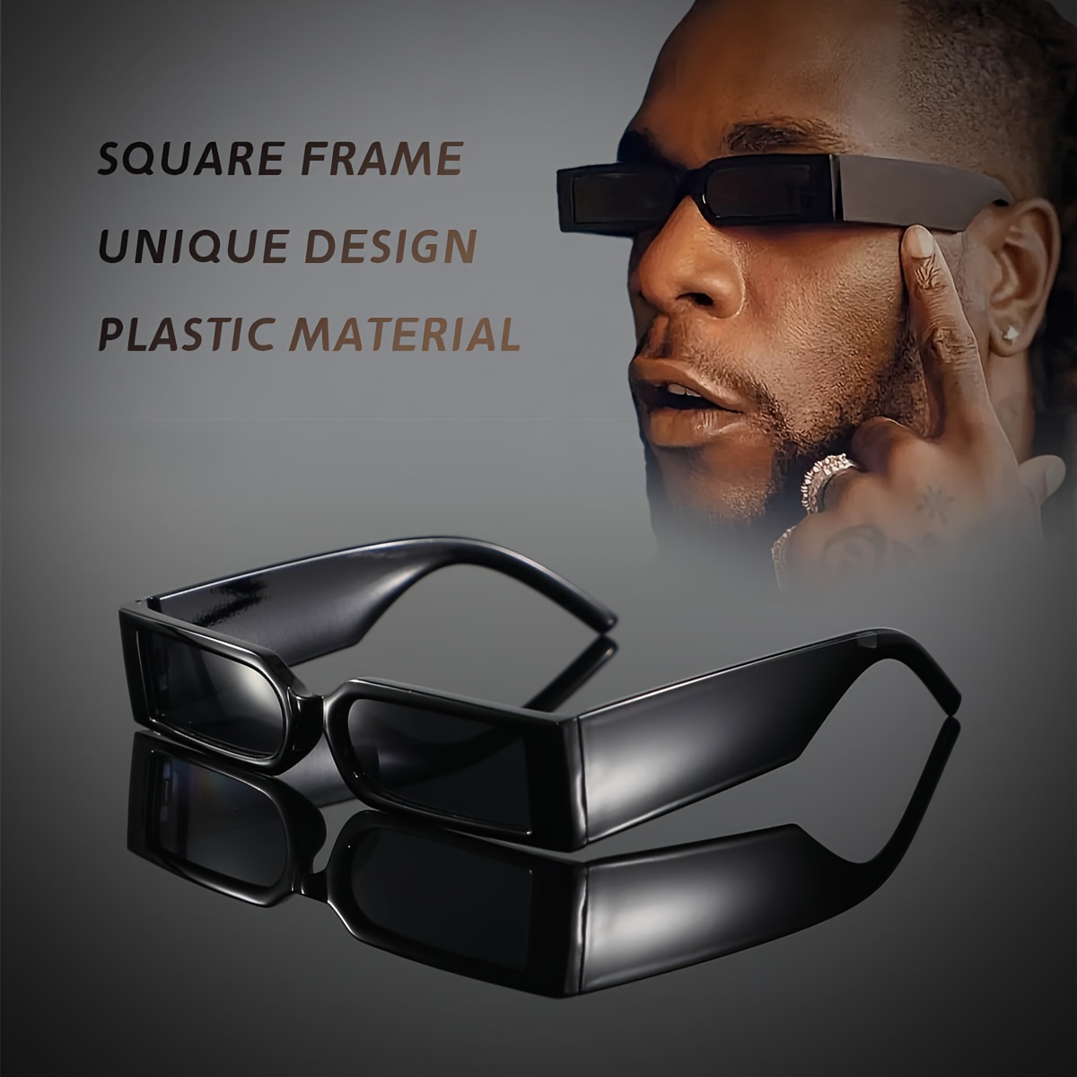 

Men's Futuristic Square Frame Fashion Glasses - Trendy, Wide-leg Design For Parties &