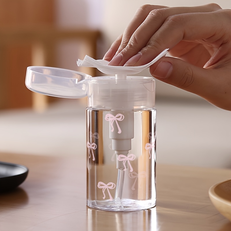 TEMU 1pc, Cute Bow Print Pattern Transparent Pet Refillable Travel Bottle With 3.38oz/6.76oz Portable Pump Dispenser, Suitable For Nail Polish