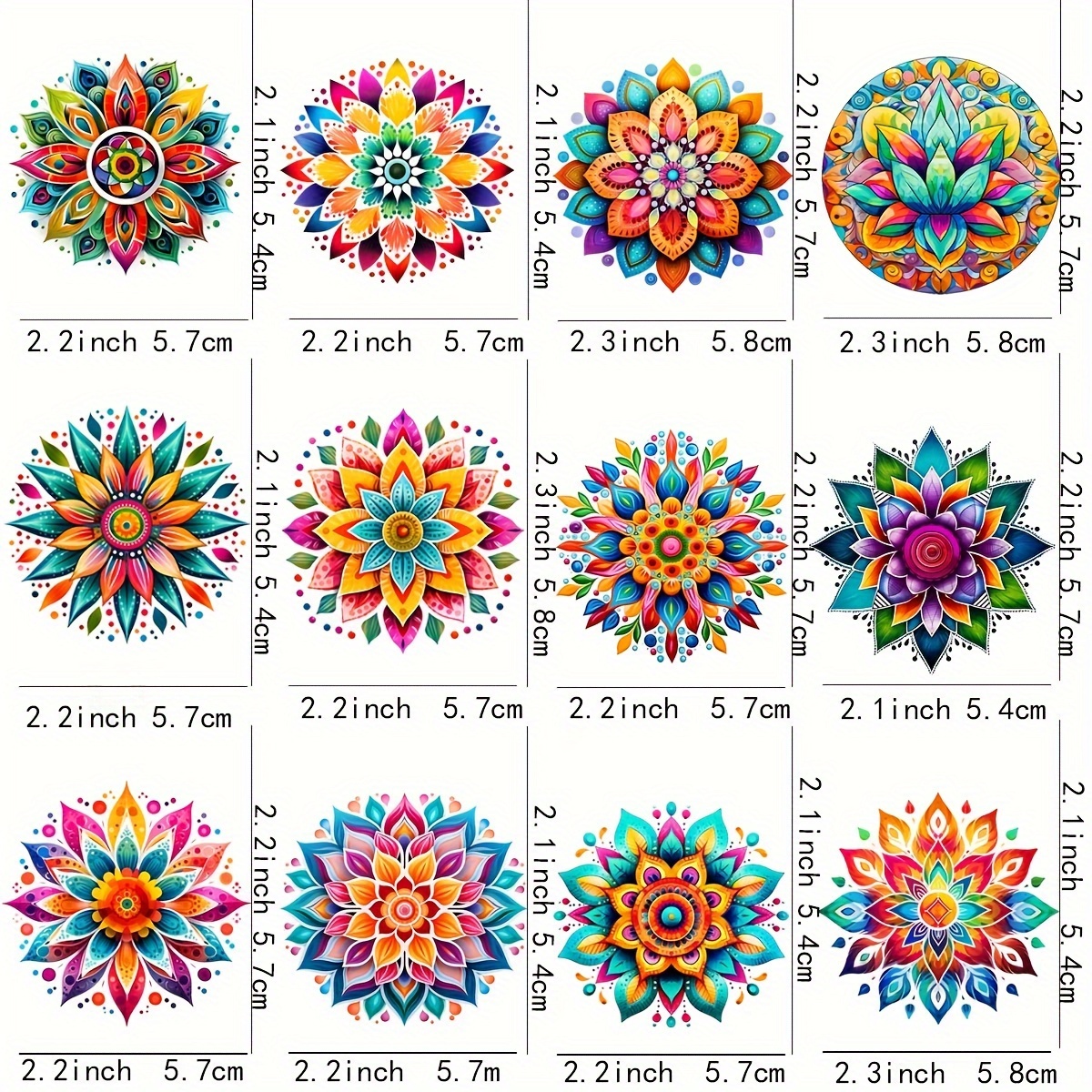 12pcs/set Beautiful Mandala Flower Picture Glass Bottles Wrap Stickers Wreath Coffee Cups Uv Dtf High Self-adhensive Wraps Transfers Decor Sticker On Mugs