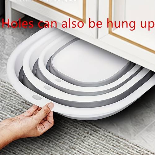 3pcs set of gray portable foldable washbasin vegetable basin laundry basin bath basin multi purpose basin