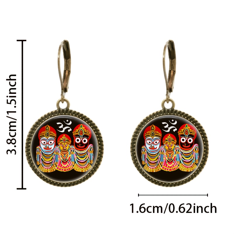 2pcs Cyan Classic Pendant Earrings Set with Deity Motif