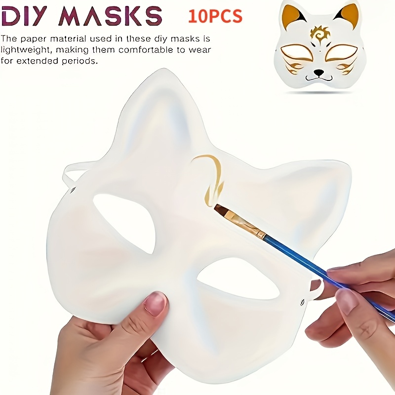 

Lot de 10 Masques de Chat en Blanc DIY, Masques en -Mâché Vierges pour Peinture, Idéaux pour les Carnavals, le Cosplay et les Fêtes d'Halloween