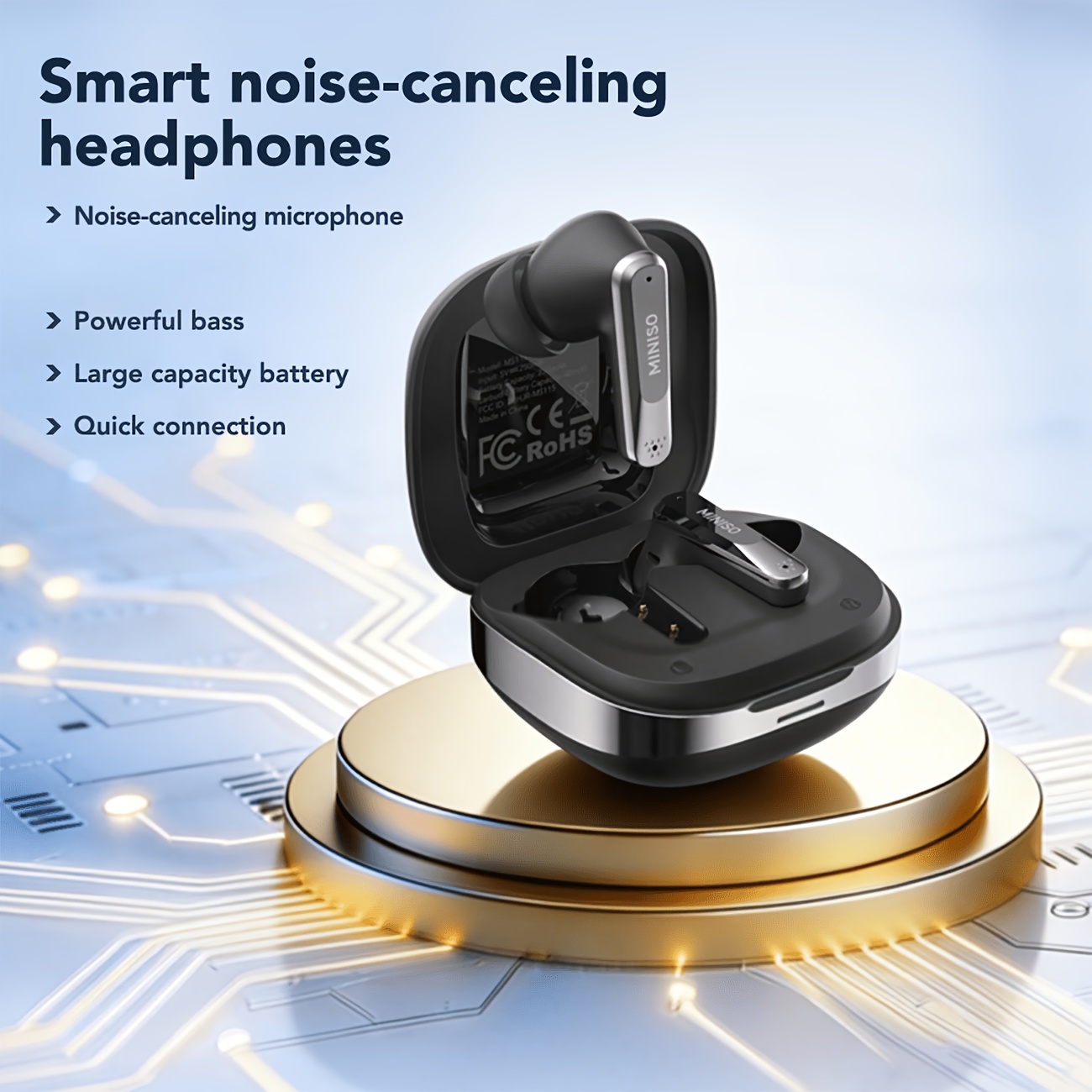 Image of The Miniso Ms115 Ai Smart Translation Earphones Support Over 134 Languages, Feature Large Capacity, Long-lasting Battery, High-, And An Integrated Microphone, Making Them Suitable For Office