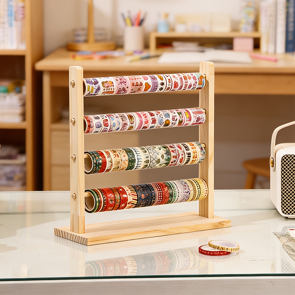 *. Robuster Holz-Displaystnder mit groem Fassungsvermgen, 4 Ebenen,  Schreibtisch-Office-Display, Waschband-Aufbewahrungsregal,  Bro-Schreibtischregal, platzsparende vertikale Aufbewahrung * fr ...