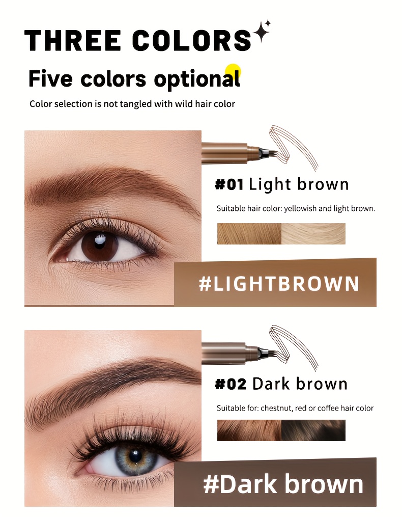 3pcs Four-pronged Eyebrow Pencil for Beginners Can Easily Get on It Super Fine Waterproof Eyebrow Pencil Four-pronged Head Design Accurately Defined Natural Brow Waterproof Sweatproof Non-smudging Long-term Makeup Creation All-Day Wear Easy to Use Design Anytime Anywhere Makeup Replacement Can Be Made in Anywhere Super Value