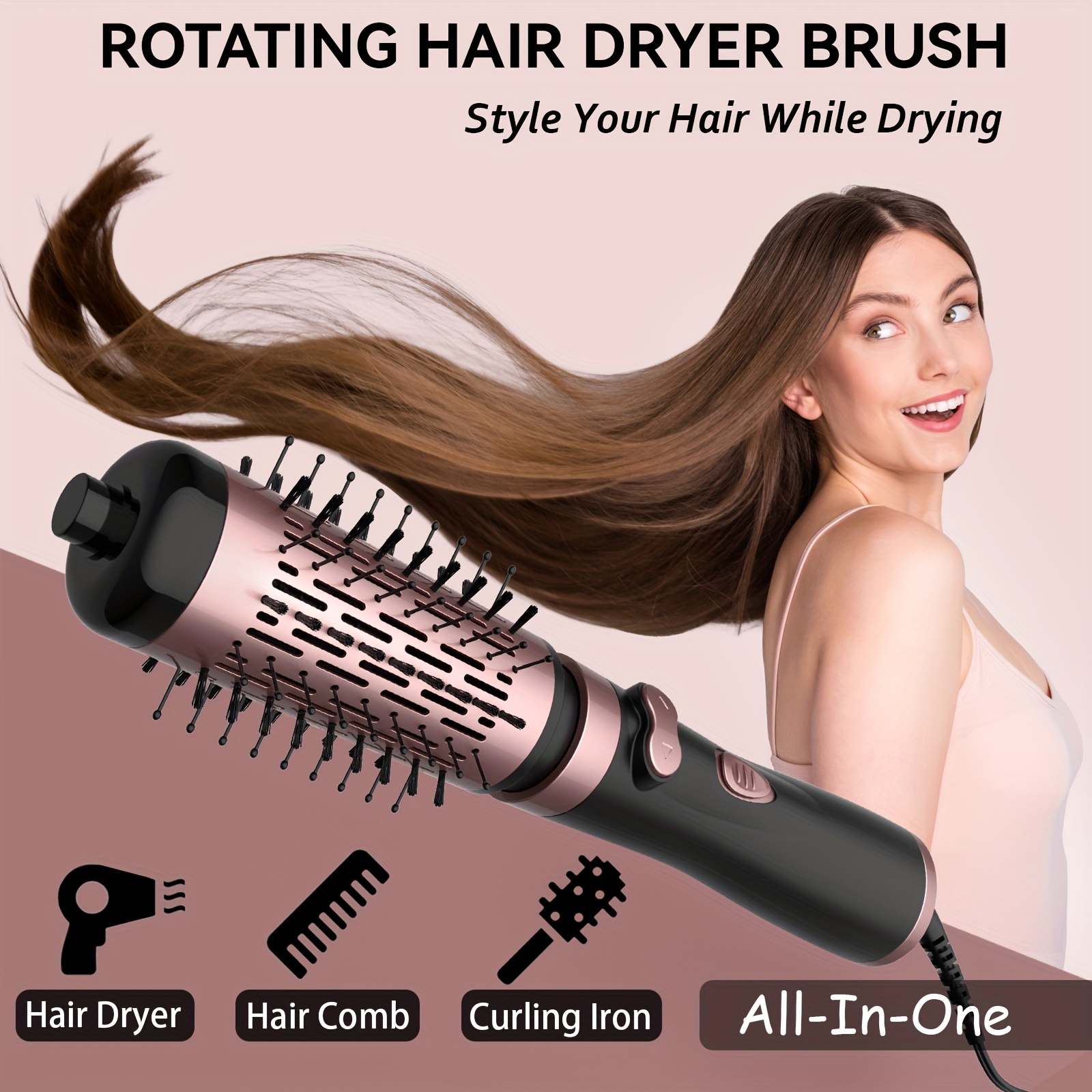 

Hair Dryer Brush, Rotating 3-in-1 Blow Dryer Brush With 2 Detachable Brushes (1.5"& 2"), Drying Straightening Or Round Brush Blow Dryer In 1