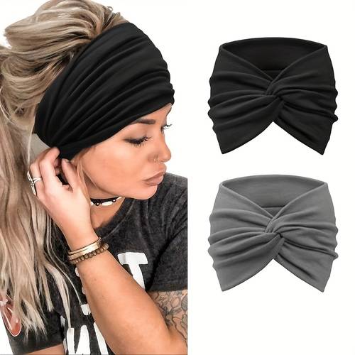 juego de 2 piezas/ ancha anudada antideslizante para mujer, estilo bohemio, y cómoda, con estampado de leopardo, para yoga, entrenamientos, correr, deportes y accesorios de para la cabeza de uso