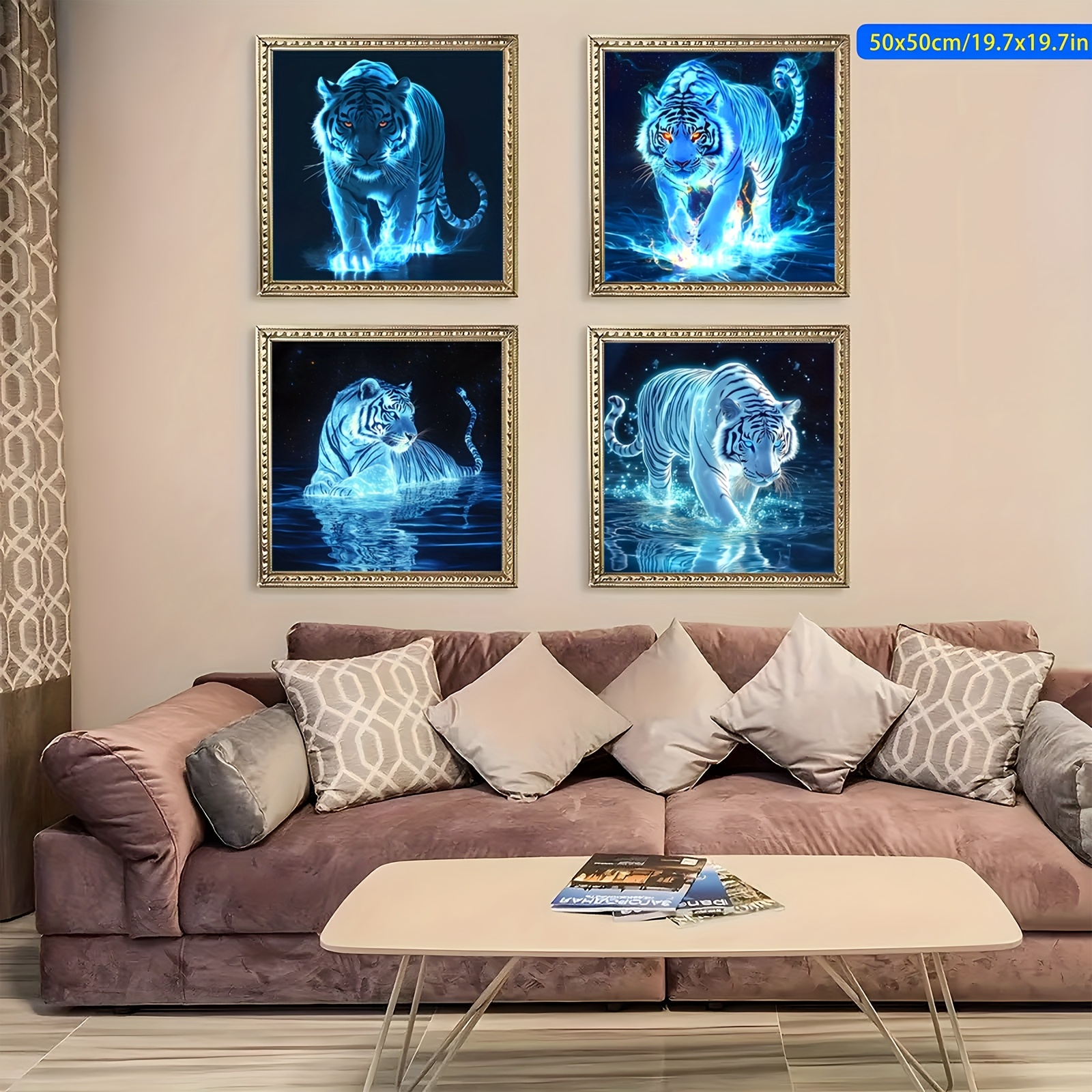 TEMU 4pcs Set, Tiger Diamond Painting Diy , Diamond Painting Kit, Round Acrylic Diamond, Unframed Diamond Painting Art Painting, 50x50cm/19.7x19.7in