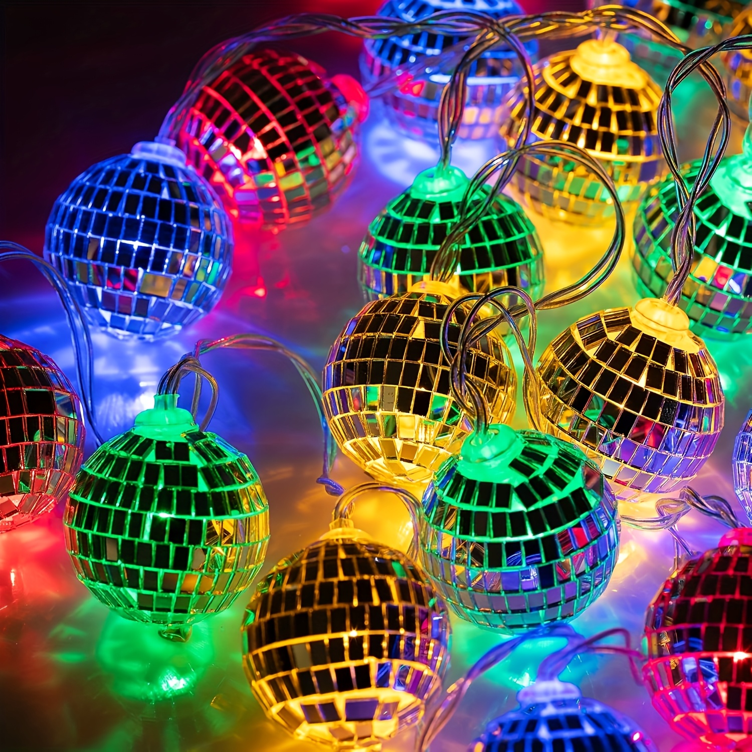 TEMU 1 Pack Of 200.0cm Mirror Ball String Lights With 10 Led Beads, Constant On Mode, Battery Powered (no Battery Included) Disco Style Decor Lights,
