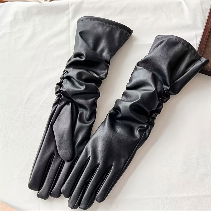 TEMU 1 Stück lange Handschuhe für Damen und Herren, Herbst Winter Retro Elegantes Raffung Design, , für täglichen Arbeitsweg, Ausflug,