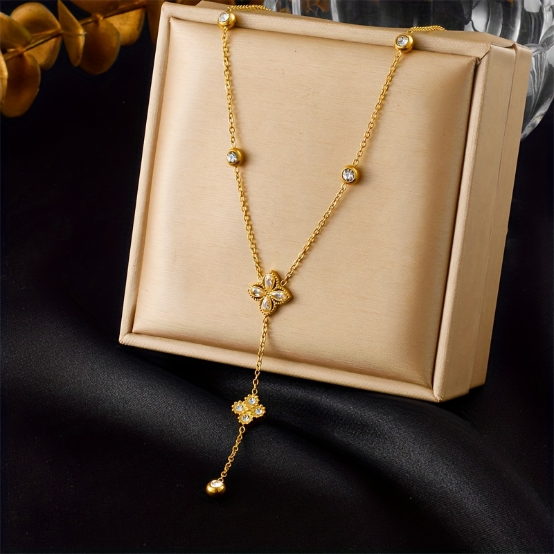 TEMU Décoration à pendentif à fleur double couche en synthétique, et , pour collier pour femme, en acier inoxydable, adaptée pour et les