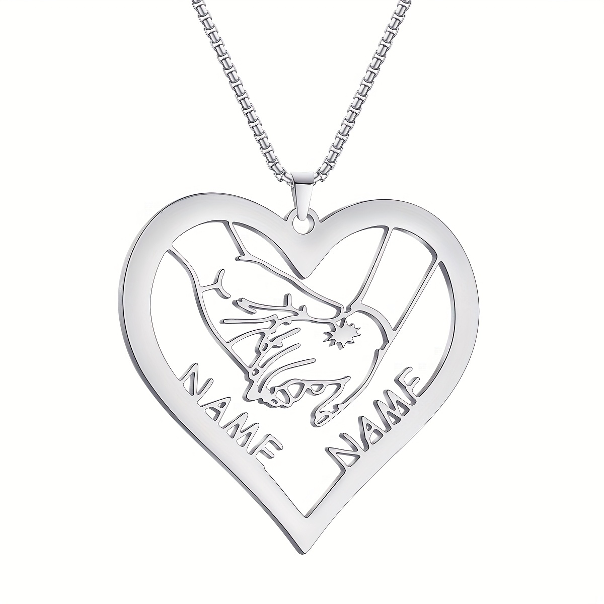 E-shop Personalisiertes Halsketten-Set mit zwei Namen, einem romantischen Hand-in-Hand-Anhänger und einem herzförmigen Design aus 304 Edelstahl, ideal
