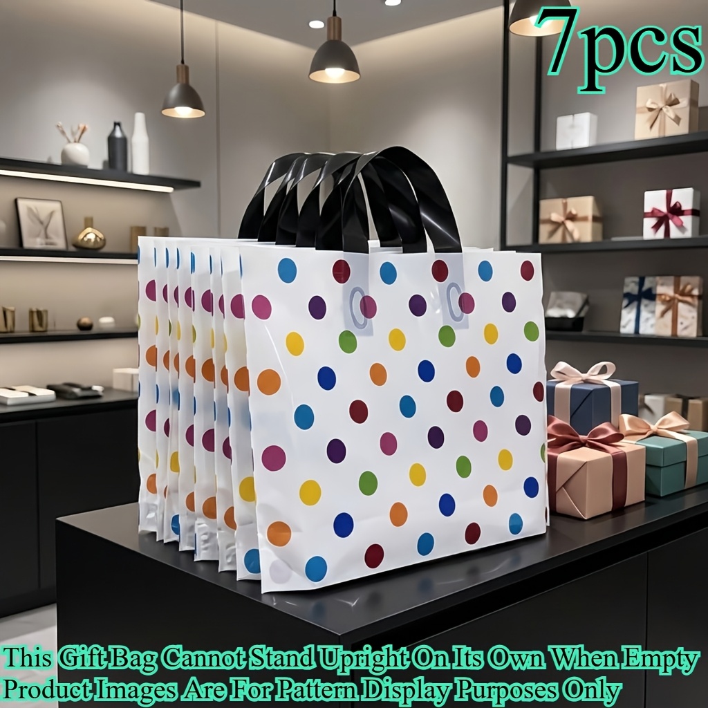 TEMU Lot de 7 sacs cadeaux en plastique à pois colorés | Sacs durables et portables pour cadeaux élégants, shopping et cadeaux de fête | Idéal pour