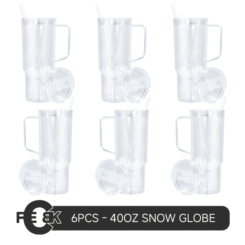 TEMU 6pcs, 40oz Acrylic Transparent Snow Tumbler, Pre Drilled Hole Cups, Double Wall Clear Plastic Cups With Leak Proof Lids And Straws, Large Capacity Plastic Jar/can/tumbler For Snow Glitter Diy