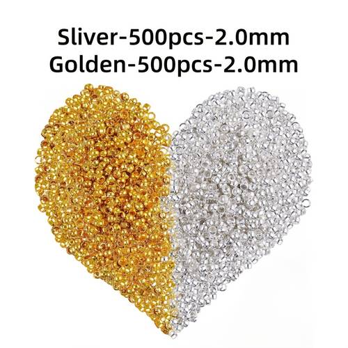 1000pcs silvery and golden 2mm crimp beads metal spacers stopper beads metal round bead spacers beads clamp ends for bracelet jewelry making supplies 500pcs golden 500pcs