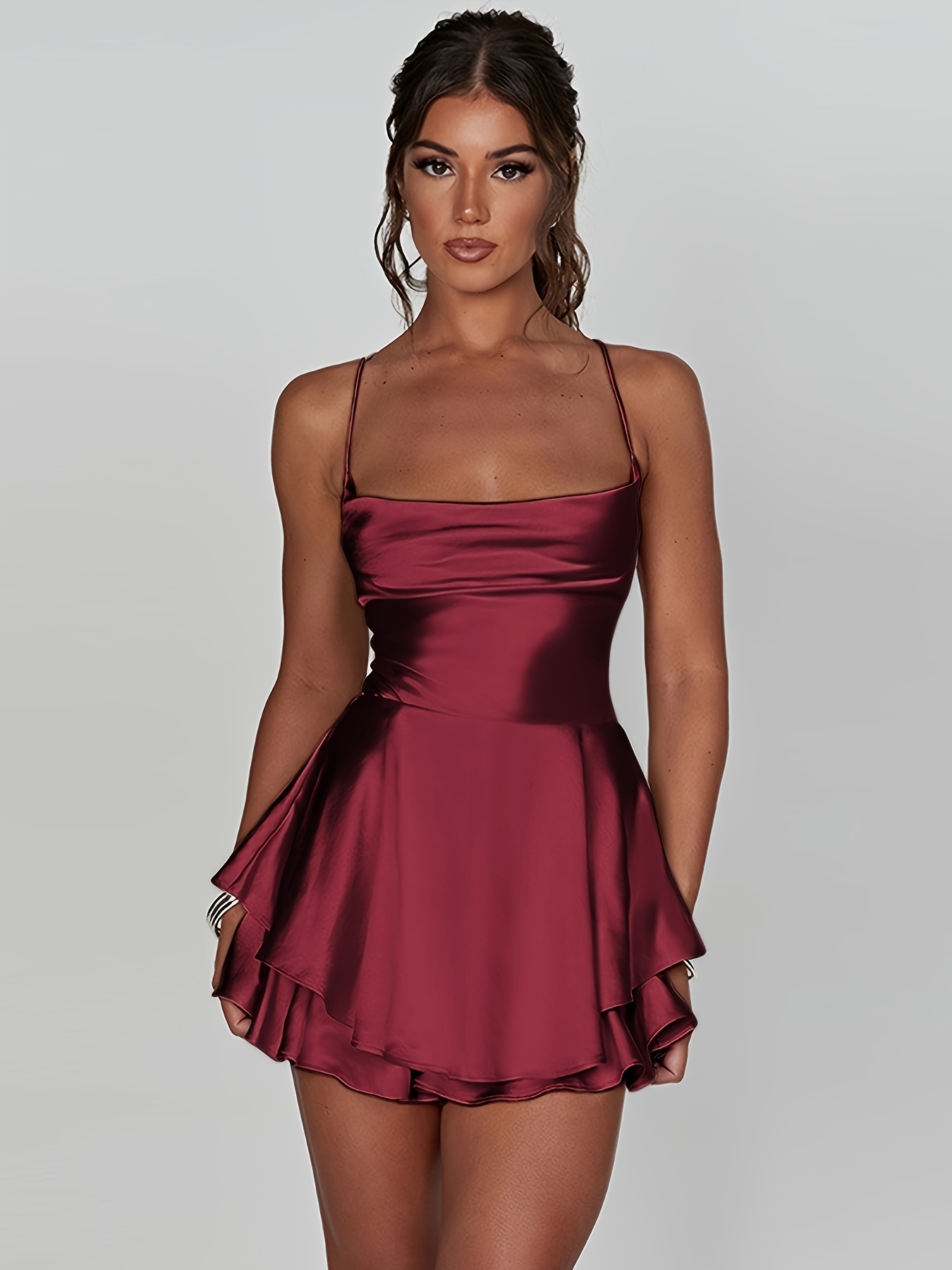 womens elegant backless halter neck dress stretchy ruched - Temu United  Arab Emirates