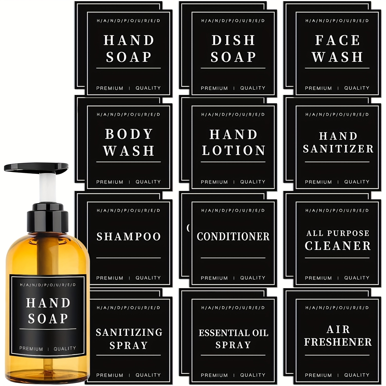 Image of 24pcs Labels For Bottles, Bathroom Hand Soap Shampoo Dispenser Label Stickers, Removable Cleaning Labels For Soap, Lotion, Shampoo And Conditioner