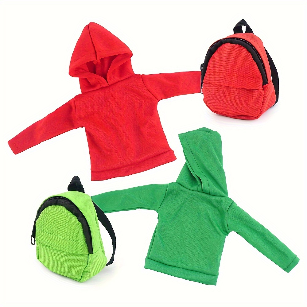 

Miniature Red And Green Hoodie With Backpack Set For Elf Doll Decoration, Christmas And Party Supplies - Festive Non-electrical Seasonal Decor Accessories