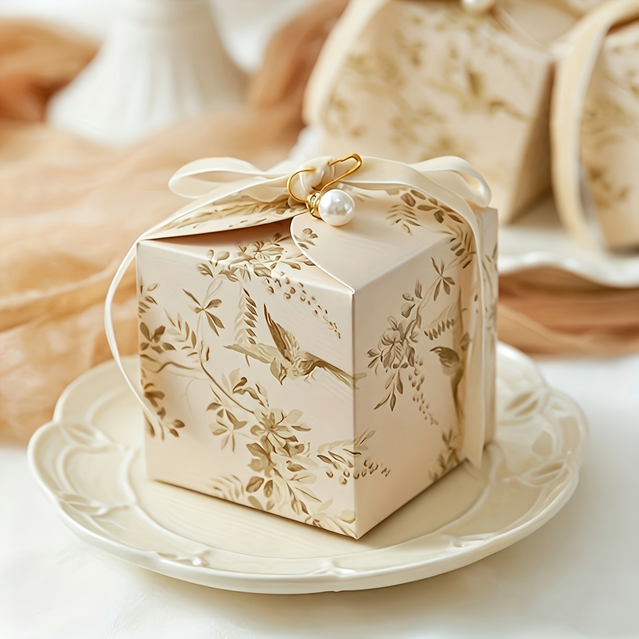 TEMU Regalo para Ella/Él - 20 piezas de elegantes cajas de recuerdo de boda florales con cinta de terciopelo y detalles de perlas - Diseño verde,