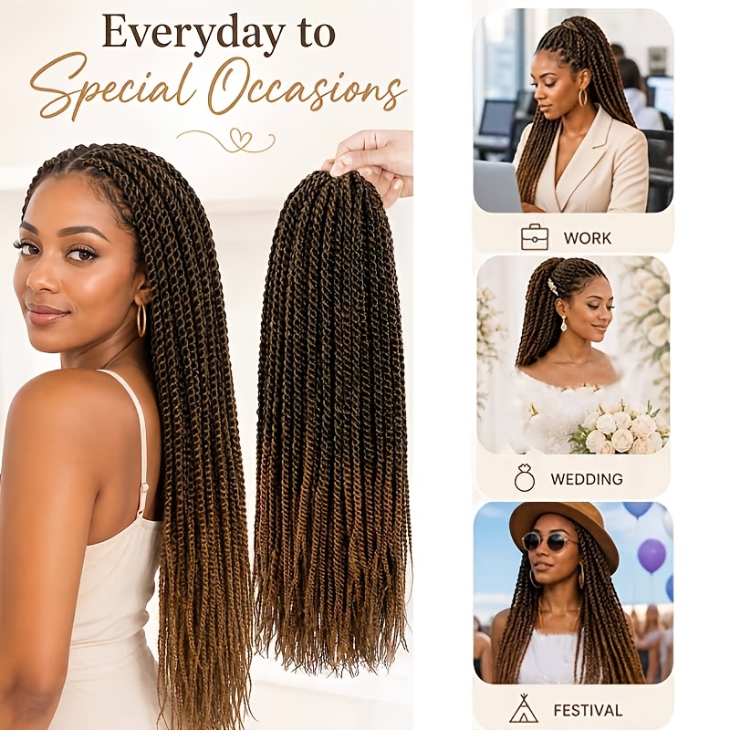 Ombre 2-Strand Twist Crochet Braids, Extensões de Cabelo Crochet Sintético Espiral Twist 3