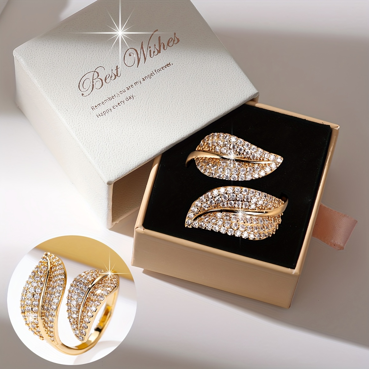 1pc Exquisite Sparkling Double-leaf Shaped Design Niche Elegant Versatile Women's Ring