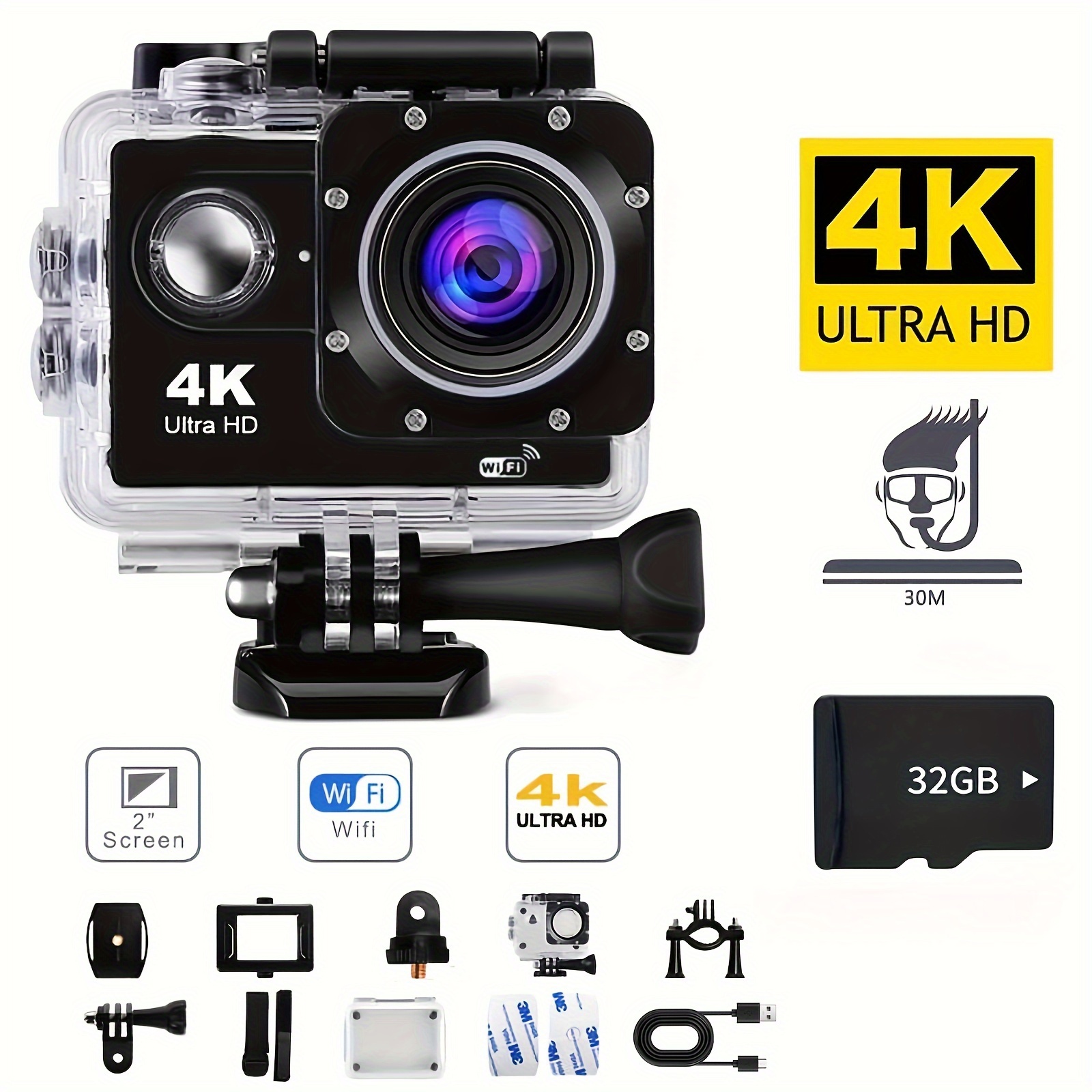 

4k30fps- , , 32gb , - And Mounting Accessories Kit.