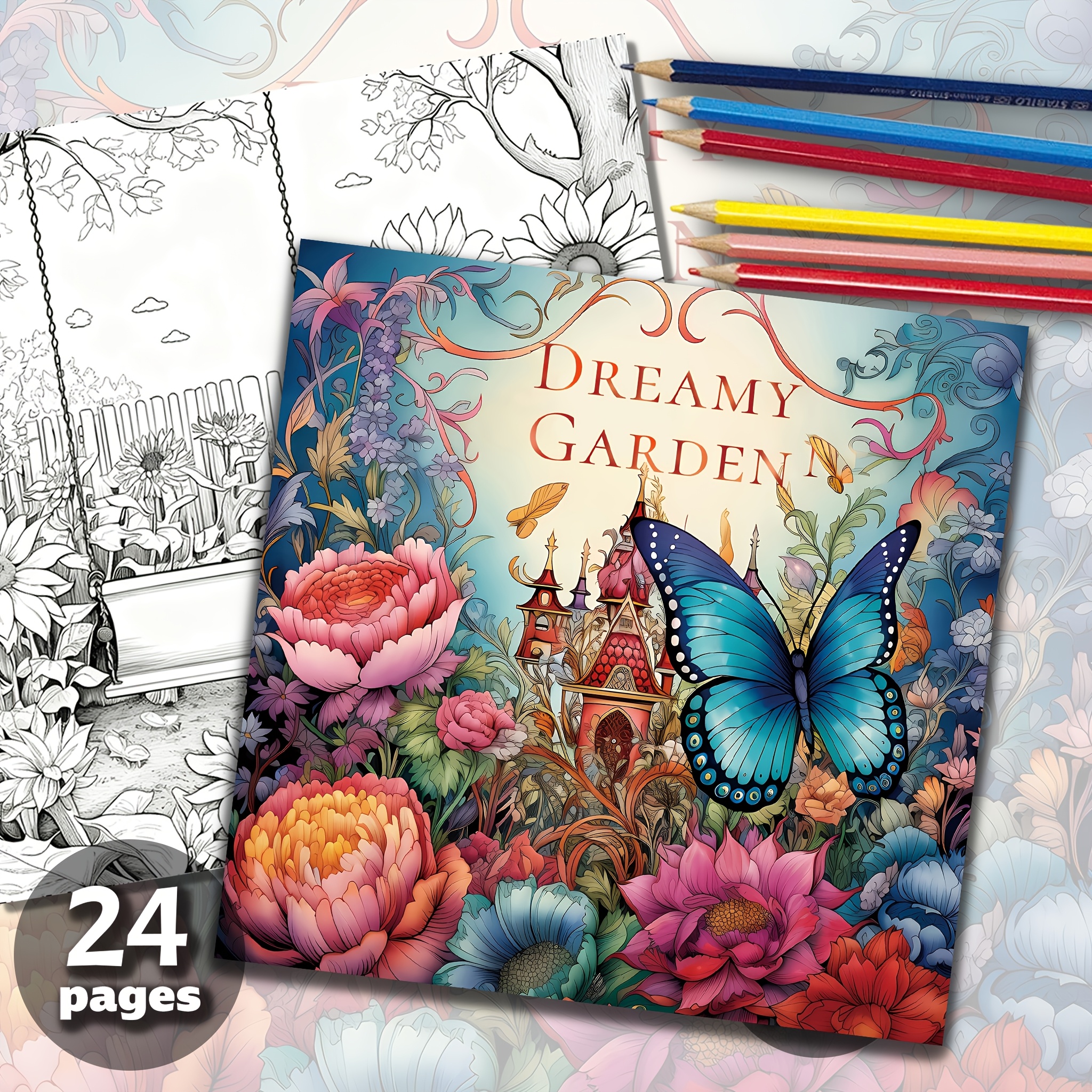 E-shop Ein 24-seitiges Malbuch für Erwachsene mit einem traumhaften Gartenthema, Valentinstag, Geburtstag, Weihnachtsentspannungskunst, 7,9 x 7,9 Zoll,