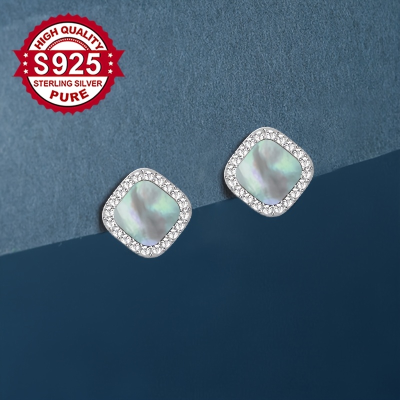 Women's S925 Silver Square Synthetic Zirconia Stud Earrings