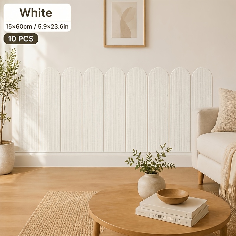 TEMU Panel de pared 3D con relieve, panel de pared decorativo autoadhesivo, protector de pared, tablero de decoración de pared curva, raya vertical,