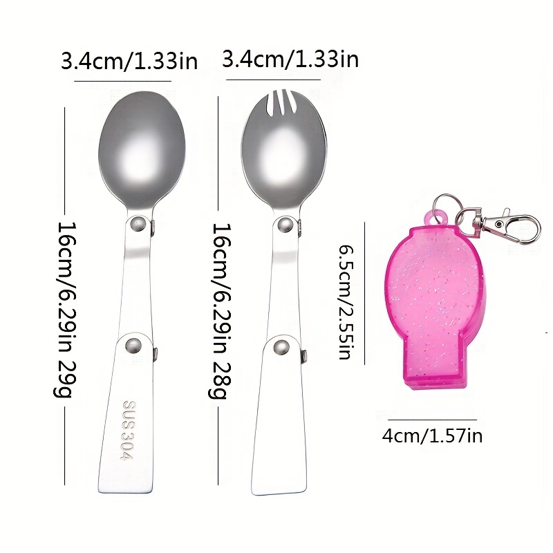 personalized 304 stainless steel   with keychain compact portable fork and spoon set reusable ideal for outdoor camping picnic   orange camping essentials compact tableware durable tableware Product details 5