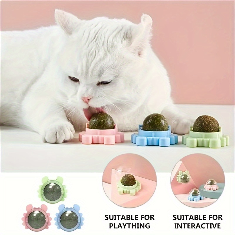 

3pcs Natural Catnip Balls, Interactive Cat Teeth Cleaning Toys, Cat Mint With Durable Holder - Pink, Green, Blue