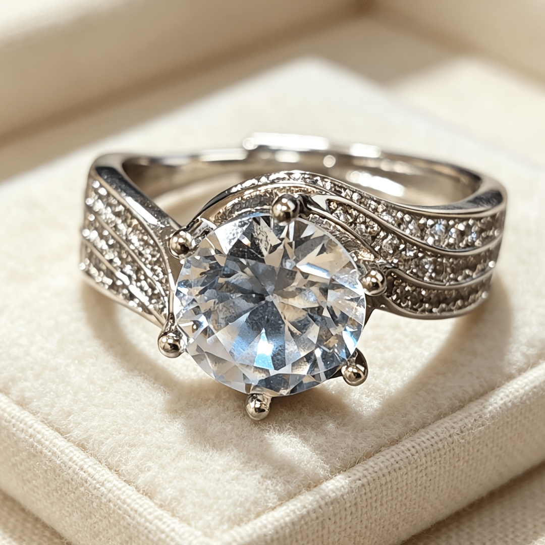 TEMU A Luxurious Ring Featuring A 3-carat Silvery Synthetic Cubic Zirconia, Designed To Enhance For Any Occasion. Ideal For Birthday Surprises And