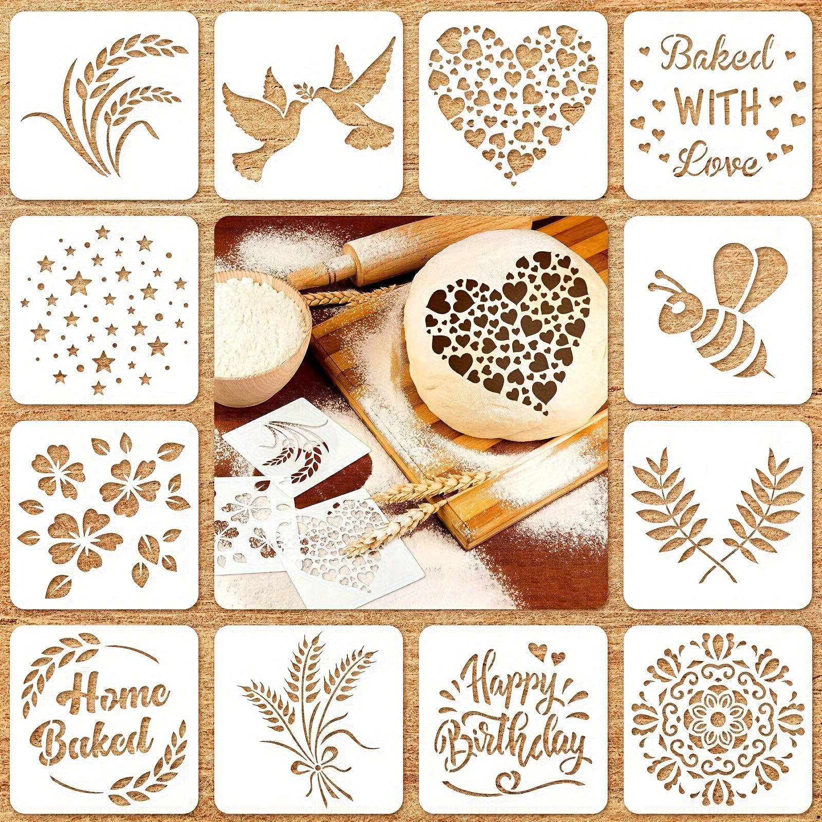 

12-piece Plastic Bread Stencils Making & Cake Baking Stencil Set Pet Template For Drawing