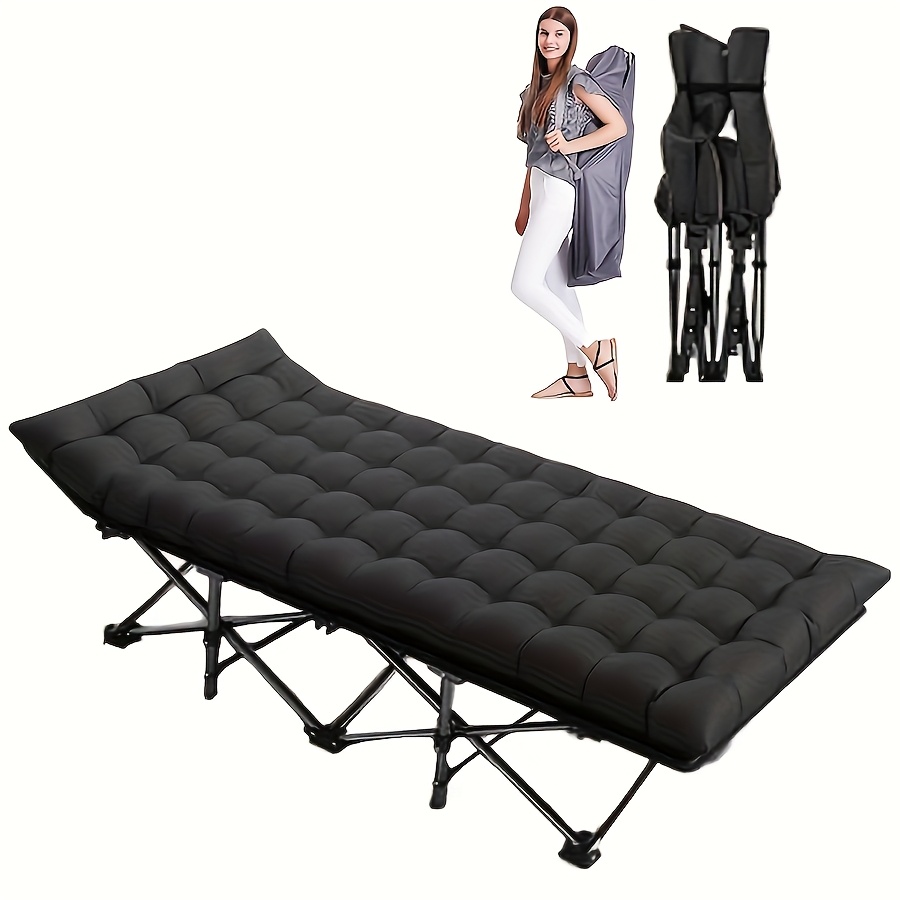 TEMU Lit de camping pour adultes, lit de camp portable avec matelas, - Cadre en fer robuste, confort matelassé, parfait pour air, piscine, plage,