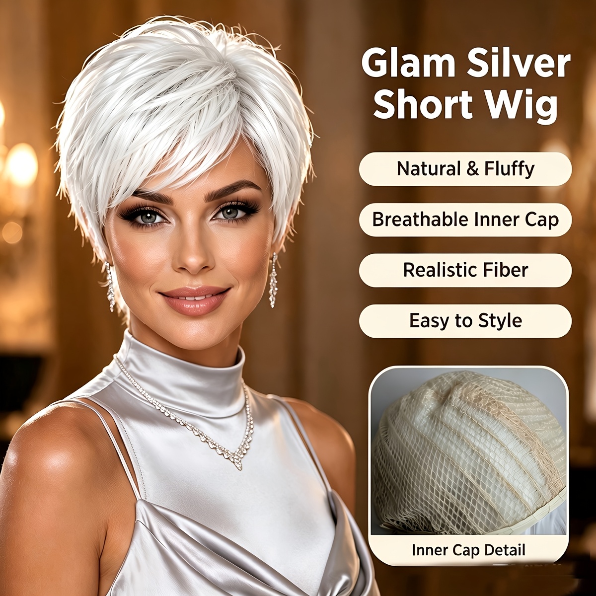TEMU Women's Wigs Suitable For Brown-skinned - Bob Wig With Base, Loose Curly Hair For Smaller Face & Fairer Light Beige, Suitable For , Daily Use &