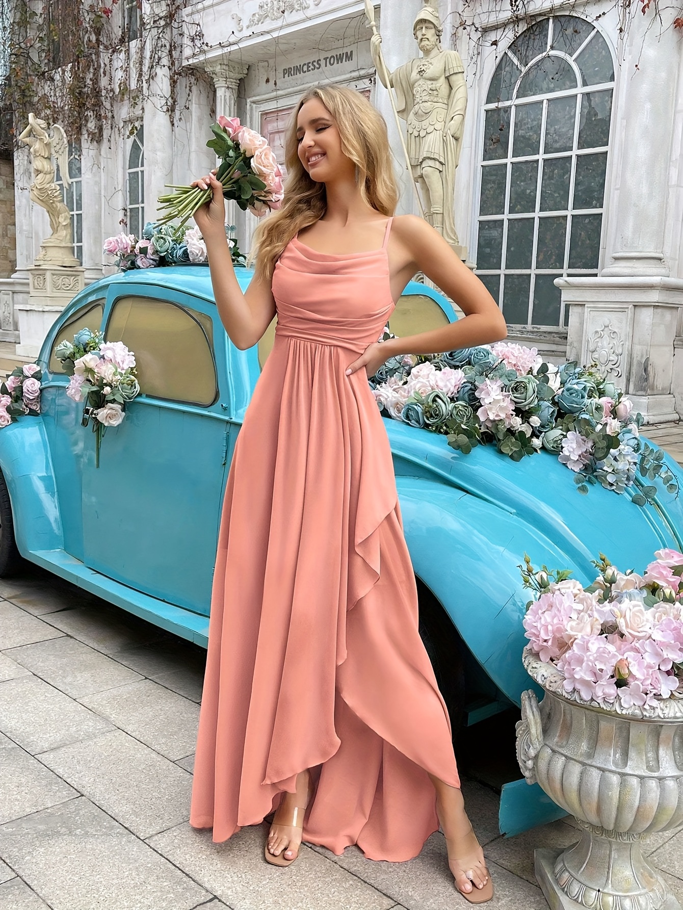 green emerald velvet dress Sheath One Shoulder Pink Cutout Fitted Bridesmaid Dress