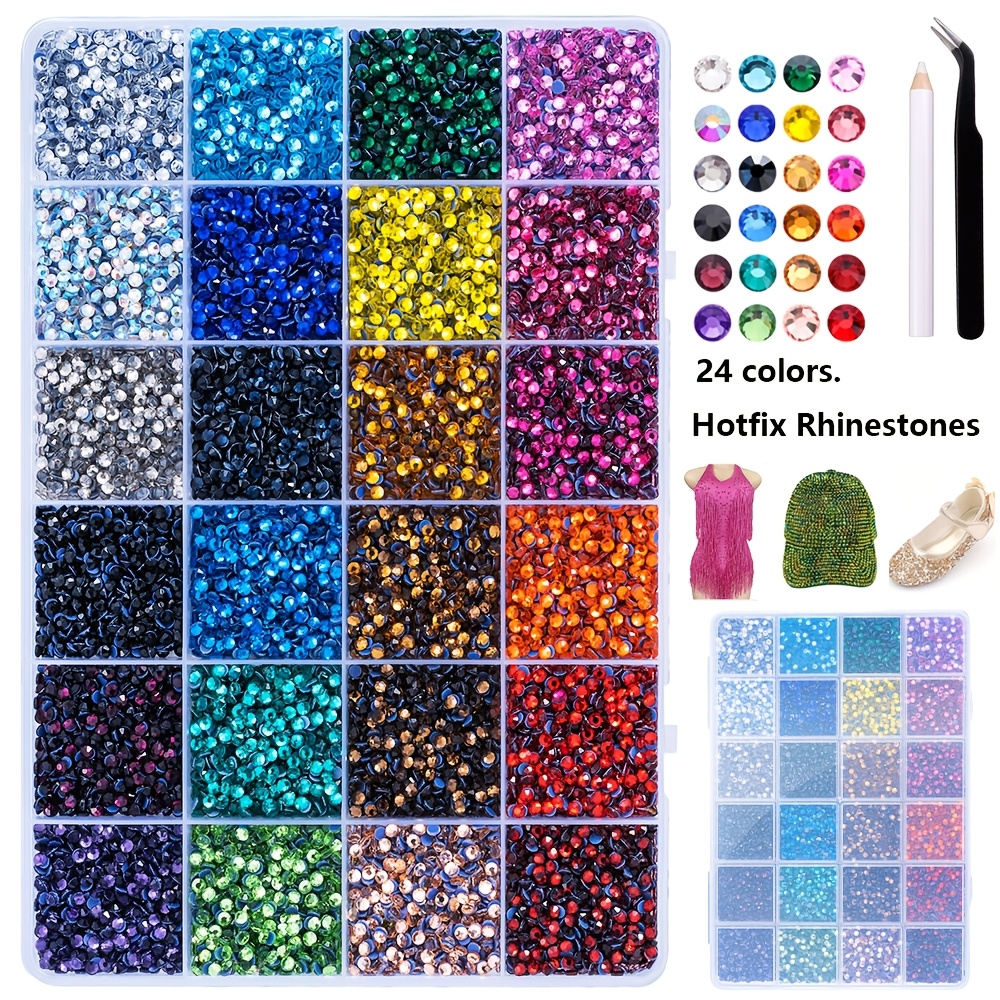 E-shop 15000 Stk. Hotfix-Strasssteine, 24 Farben, Bedazzler-Set mit Strasssteinen, Strasssteine mit flacher Rückseite. Sehr gut geeignet zum Dekorieren