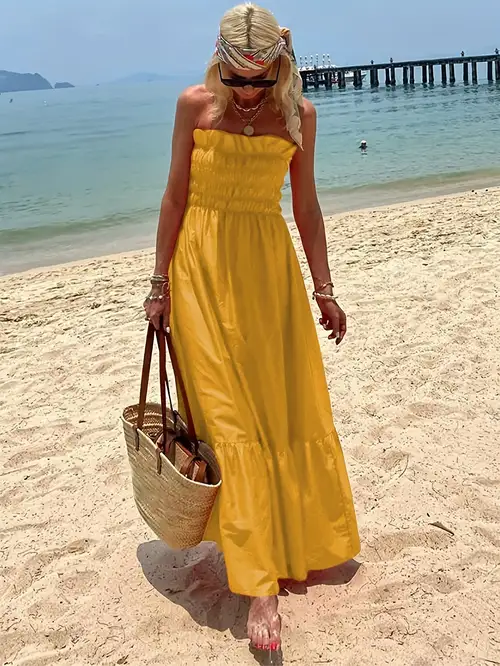 Summer Wedding Guest Dresses Floaty Summer Dresses Summer Womens Beach Vacation Dress A Yellow Strapless Temu Oman Summer Wedding Guest Dresses Floaty Summer Dresses Summer Womens Beach Vacation Dress A Yellow Strapless Temu Oman
