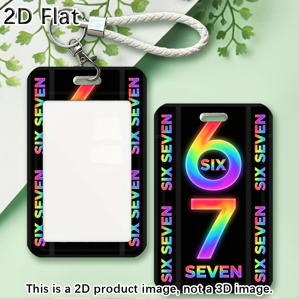 TEMU Porte-badge d'identification holographique 2D, 1 pièce, avec lanière et motif " 67" - Étui de pour cartes de bus/d'identité/de crédit,
