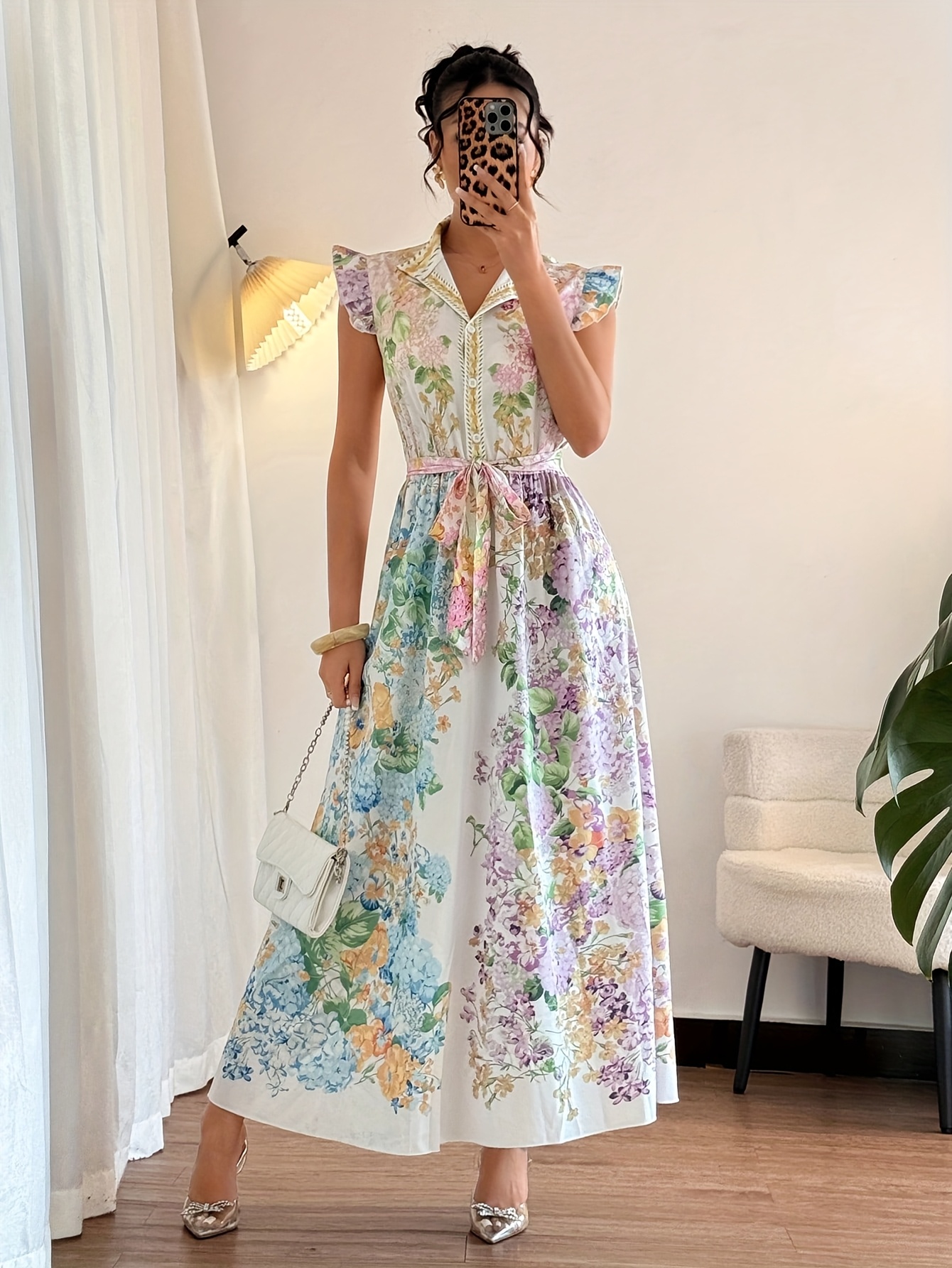 womens floral print maxi dress elegant floral pattern in Temu