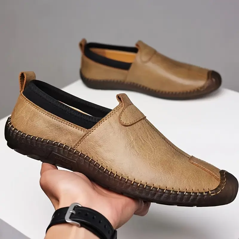 mens solid colour slip on loafer shoes comfy non slip breathable shoes for mens outdoor activities details 1