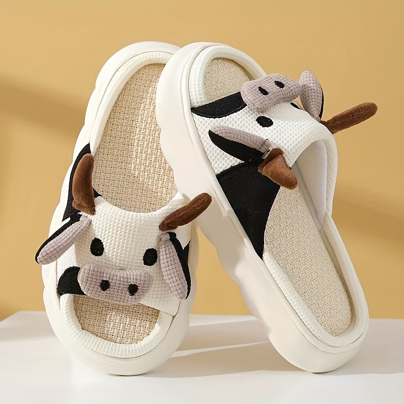 

Unisex Adorable Cow Pattern Open Toe Breathable Slippers, Comfy Non Slip Casual Home Shoes For Men's & Women's Indoor Activities