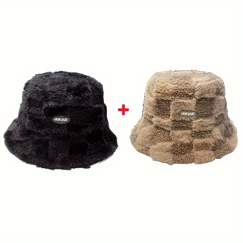 TEMU 2pcs Bucket Hats - Soft, Warm, And Stylish Fisherman Caps With Adjustable Chin Strap, Perfect For Autumn & Winter Outdoor Activities, Casual